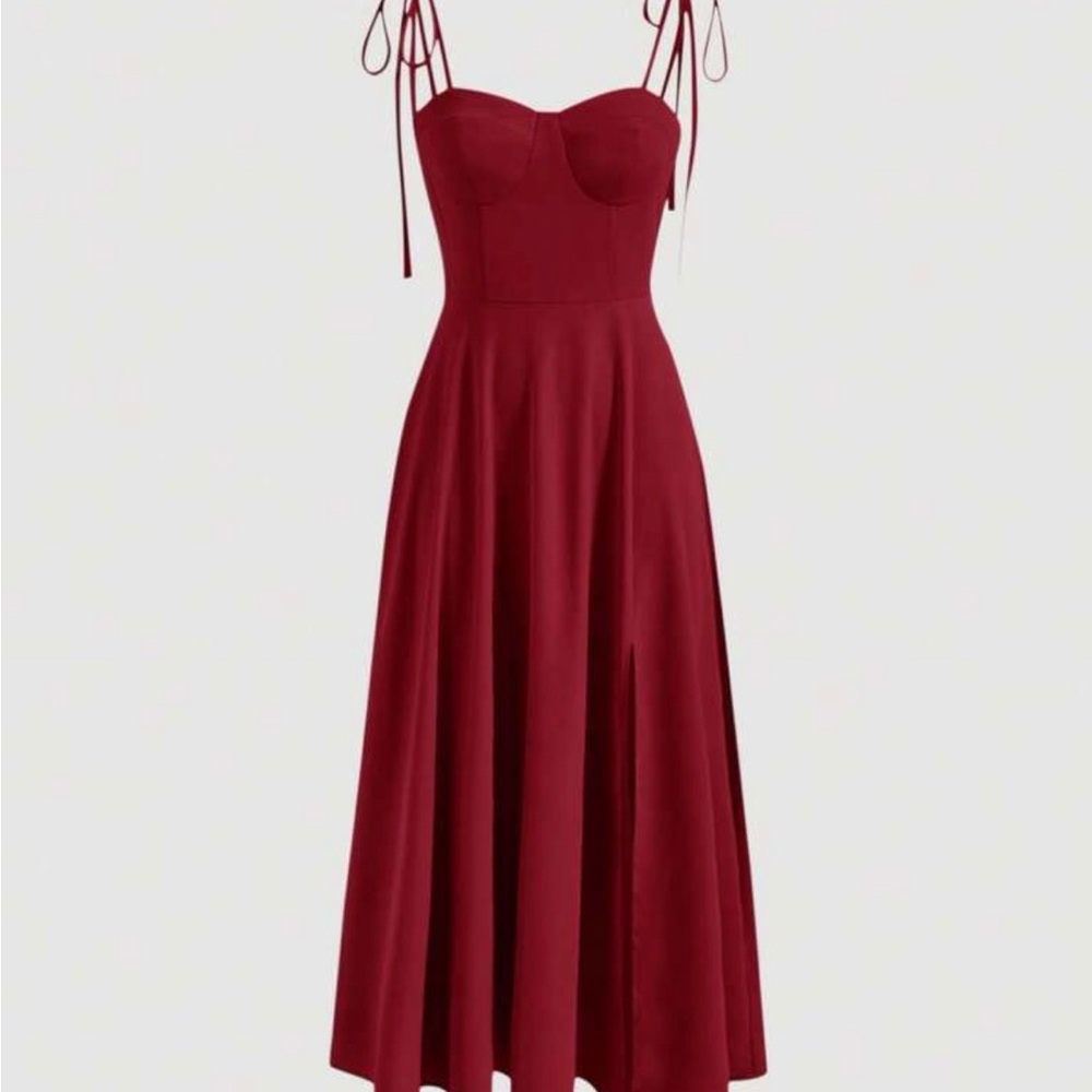 SHEIN Wine Red Tie-Strap Midi Dress